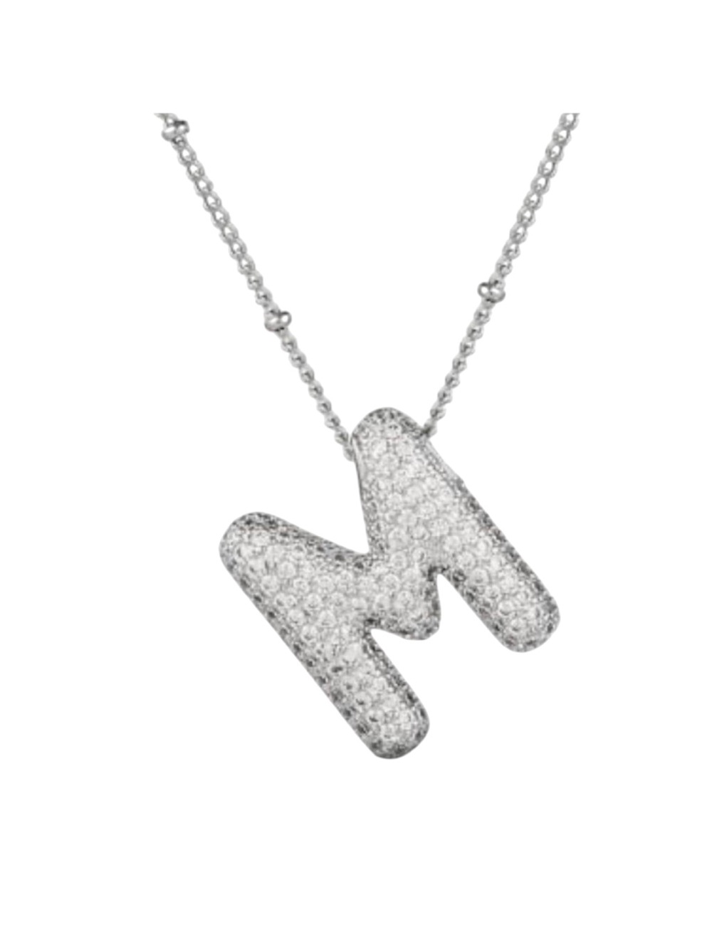 NWT Set LACK Initial M Necklace Women Silver Rhinestone Bubble Pendant